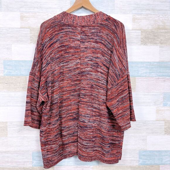 Pure J Jill Drapey Kimono Sleeve Sweater Orange Blue Womens Large Petite LP - Picture 4 of 7